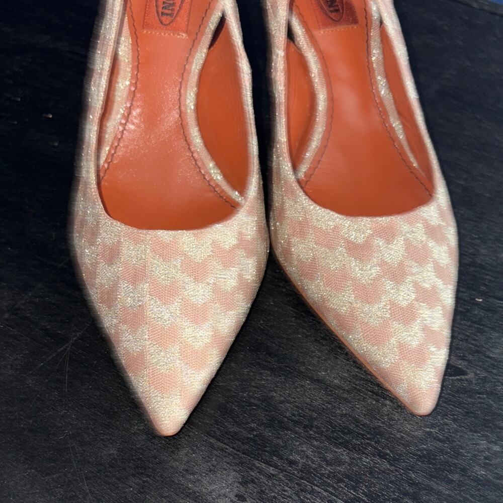 Missoni Peach Patterned Knit Fabric Pointed Toe Slingback Sandals - Picture 4 of 13